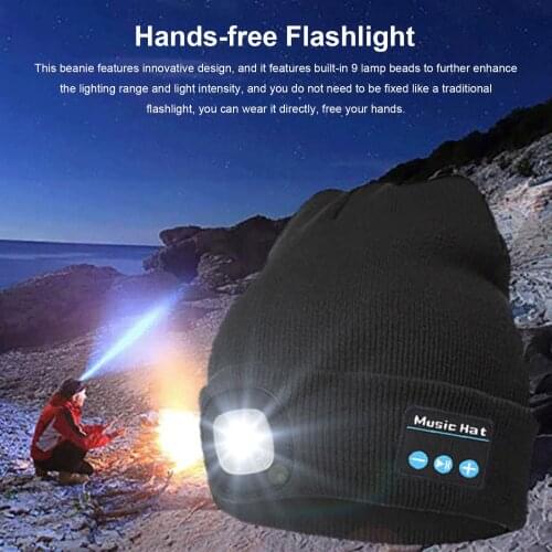 Bluetooth Beanie Hat With Light Musical Knit Hat With Headphone And Built-in Stereo Music For Running Hiking Unisex For Adults