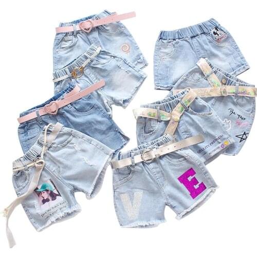 Kids Short Pant Girls Summer Female Childrens Clothing Denim Shorts with Washed Ripped Denim Shorts Jeans 4-12 Ages