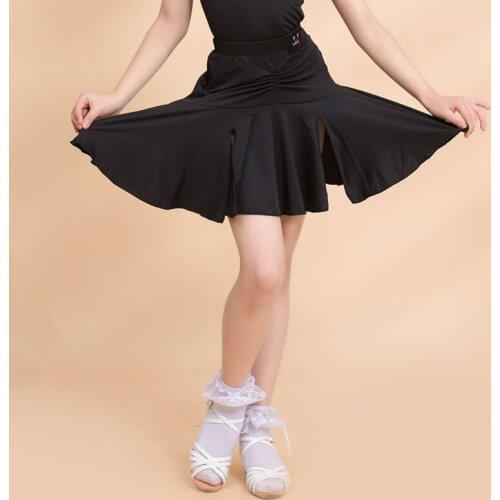 Kids Latin Dance Costume Girls Skirt Double Split Latin Practice Wear Samba Chacha Training Clothes Black Dance Skirt DNV14347