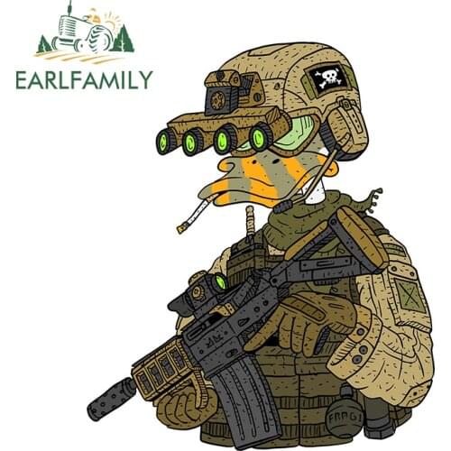 EARLFAMILY 13cm x 10.9cm for Armed Duck Funny Car Stickers Vinyl Cartoon Decals Sunscreen Scratch-Proof Car Door Protector