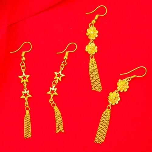 European Fashion boucle d'oreille Metal tassel 24K gold Long drop earrings for women 2020 Lady girl wedding Jewelry Wholesale