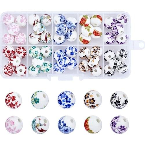 50pcs/Box 12mm Round Mixed Color Handmade Porcelain Beads for Jewelry Making DIY Bracelet Necklace Hole: 3mm 5pcs/compartment
