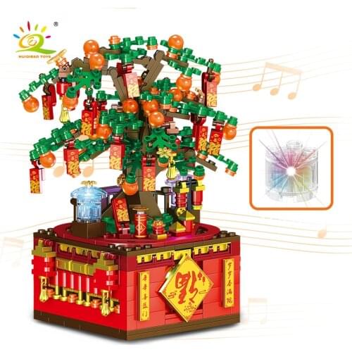 HUIQIBAO Girls Dream Amusement Park Princess Castle Rotating Music Box Building Blocks City DIY Ice Palace Bricks Toys Children
