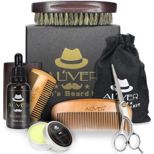 6-piece Beard Care Tool Set Mens Beard Grooming & Trimming Kit Beard Oil Beard Wax Hair Comb Scissor Hair Care Styling Tool