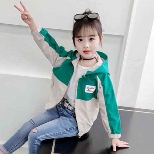 Spring Autumn Thick Girls Jackets Kids Outerwear Letter Sport Hoodied Coats Children Clothing Teenager Trench Coat
