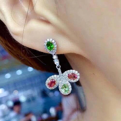 Best Gift Real Natural Tourmaline Earring Natural And Real 925 sterling silver Tourmaline Earring