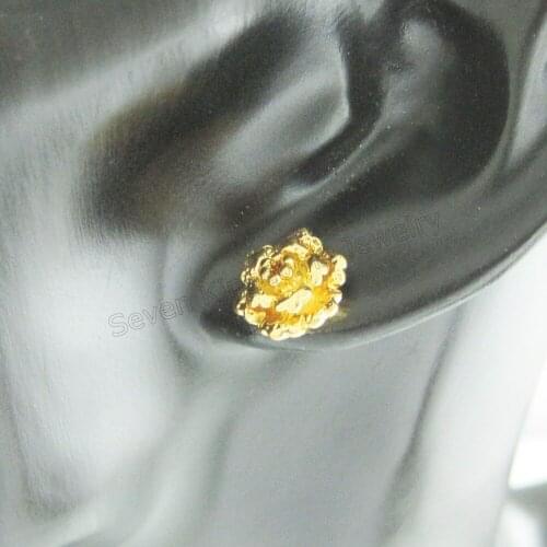 MIN ORDER 10$ CAN MIX DESIGN/VIVID ROSE FLOWER DIAMETER 0.43" 11MM - YELLOW GOLD GP - GOLD COLOR OVERLAY STUD EARRING