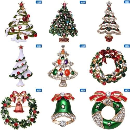 Fashion Christmas Series Brooches Pin Christmas Tree Bell Snowmen Santa Claus Decorated With Different Colored Rhinestone Brooch