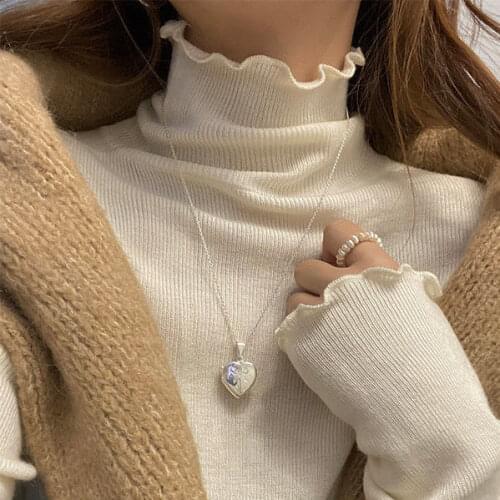 Small Lace Turtleneck Long Sleeve T-shirt Womens Clothing Autumn Winter Coat