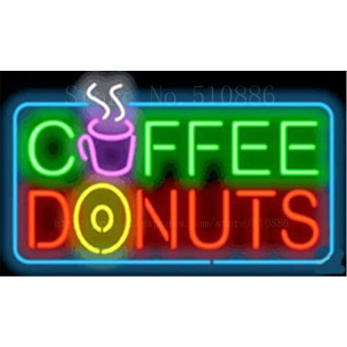 Custom Neon Sign For Coffee & Donuts Real Glass Tube Display Light Lamp Decorative Bar Beer Club Decor Bulbs Neon Signs 19"x15"
