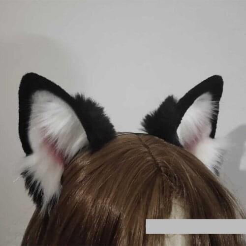 New Hand Made Work Siberian Husky Dog Shiba Ears Hairhoop Black Headband Headwear For Cosplay Halloween Costume Accessories