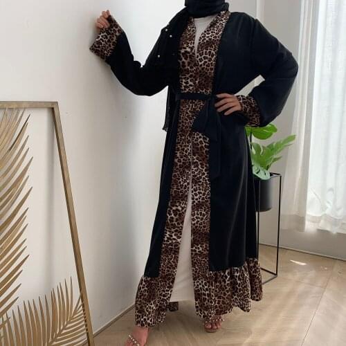 New Leopard Print Abaya Dubai Kimono Jilbab Turkish Kaftan Muslim Women Open Maxi Dress Long Party Gown Islamic Clothing Ramadan