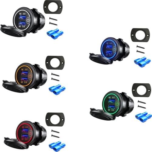 P19-S Dual Charge USB Car Charger Socket Touch Switch USB Power Outlet for Car Boat Marine Motorcycle ATV Truck