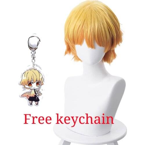 Anime Demon Slayer Kimetsu no Yaiba Tokitou Muichirou Ponytails Wig Cosplay Agatsuma Zenitsu Wig Kamado Tanjirou Wig keychain