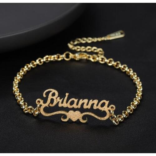 Custom Personalized Heart Name Bracelet Charms High Quality Stainless Steel Bracelets Frosted and Gilded Jewelry for Women Gift