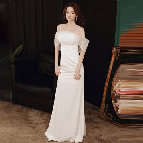 Special Occasion Dresses Vintage O-Neck Short Off The Shoulder Lace Sequined Backless A-Line Luxury White Women Prom Gown E892