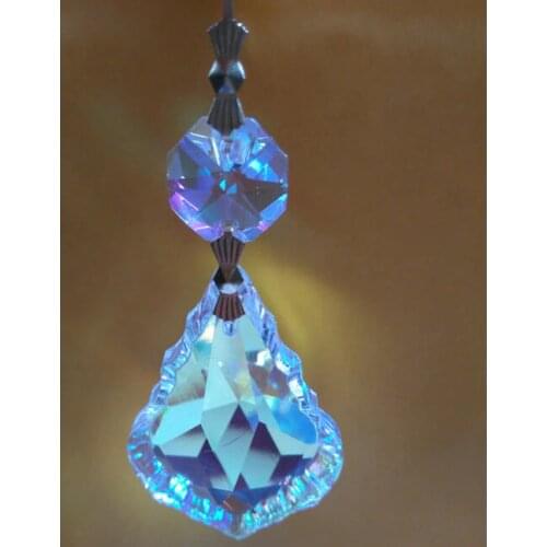 Camal 2pcs 50MM AB COLOR CRYSTAL RAINBOW FRENCH MAPLE LEAF CHANDELIER PENDANT PART GLASS PRISM BRASS GOLD BOWTIE PIN SUNCATCHER