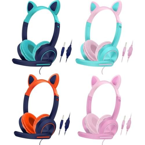 Portable Practical LED Cat Ear Headset with Mic 3.5mm Interface for Kids Adults Sport Music Cell Phones PC Computer Laptop