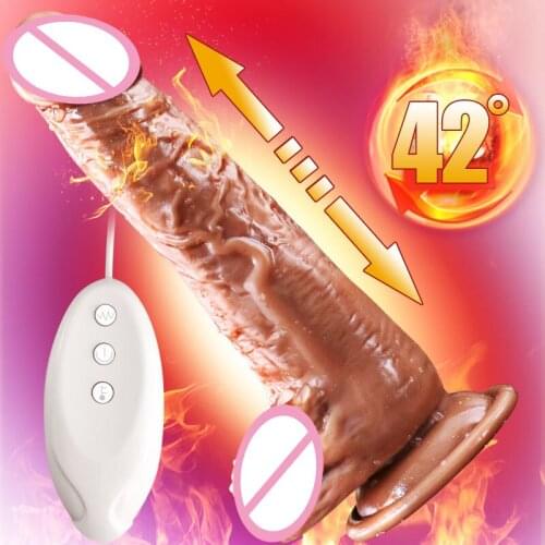 Realistic Heating Telescopic Gun Machine Simulation Penis Dildo 7.48inch Suction Cup Dildo Sex Toys For Women Vibrator Dildo