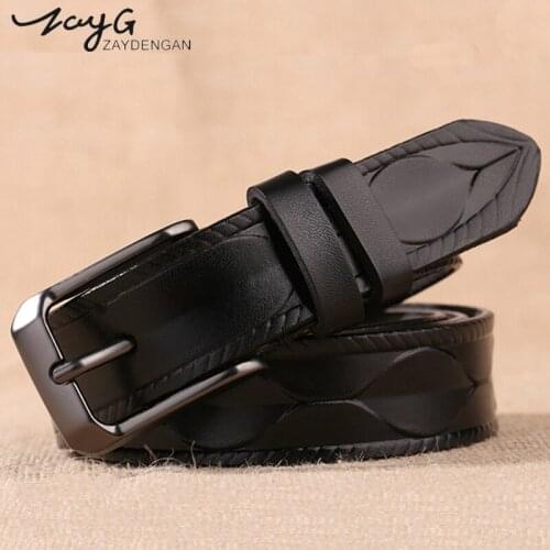 ZAYG New Luxury Fashion Casual pin buckle Cow Women Belt for jeans dress Real cowskin Leather Female Belts For Women Ceinture