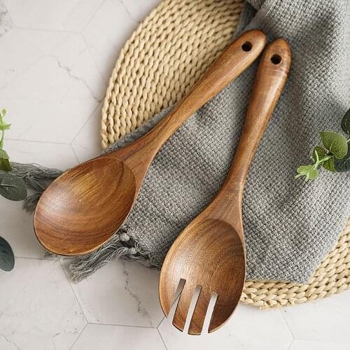 Handmade Reusable Wooden Retro Salad Sushi Fork Pasta Spoon Kitchen Cooking Utensil Tool Dinnerware Cutlery For Kicthen