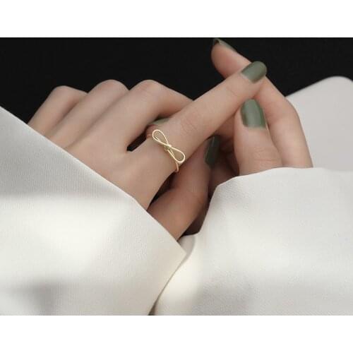 S925 Sterling Silver Rings for Women Light Luxury Bowknot Fashion Adjustable Opening Crystal Jewelry Accessories Wholesale