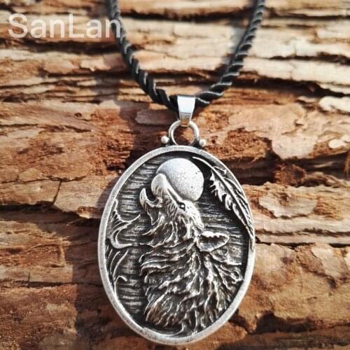 SanLan Brand 12pcs new fashion men jewelry antique silver plated large howling wolf pendant native wolf jewelry