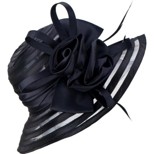 Summer Hats for Women Wide Brim Cap Ladies Beach Floppy Hats Bridal Mother Hat Church Hats Church Wedding Satin Ribbon Hats