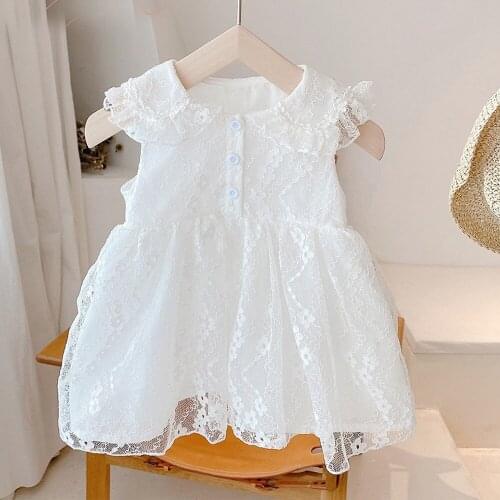 Sweet Girls Kids Princess Lace Dress Summer Outfits Sleeveless Children Baby Lapel Collar Party Dresses Vestidos S12597