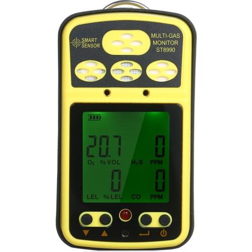 SMART SENSOR ST8990 Multi Gas Monitor Rechargeable 4 in1 O₂ LEL CO H₂S Gas Detector Tester Sensor with Backlight Alarm Function
