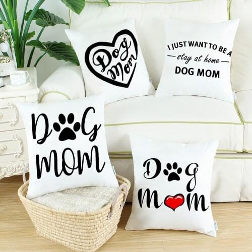 Dog Mom Letter Print Cushion Case Children Gift White Pillow Cover Home Livingroom Decorative Garden Chair Throw Pillows Coussin
