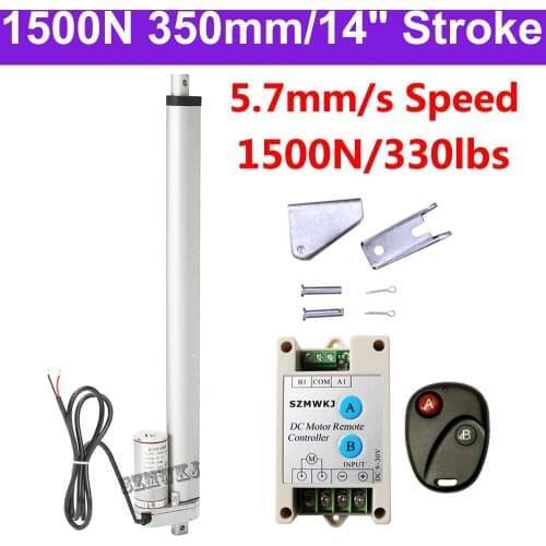 Heavy Duty 1500N DC 12V 350mm 14" Stroke Linear Actuator 5.7mm/s Spd Door Opener Motor Controller Brackets Bed Lift Table Tools