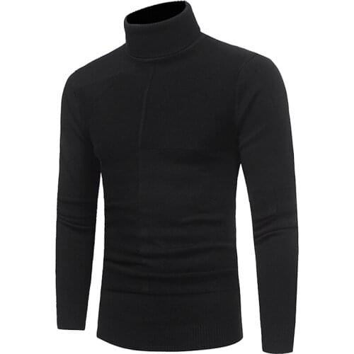 2020 Mens Sweater Pullover Slim Warm Solid High Lapel Jacquard Hedging British Mens Clothing Male Turtleneck M-3XL Off White