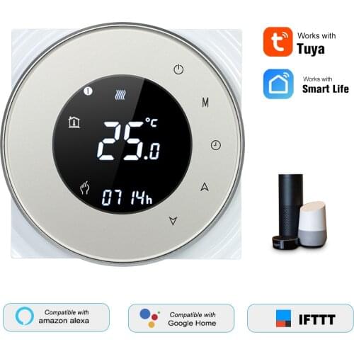 Programmable Gas Boiler Heating Thermostat Dry Contact Temperature Controller Touchscreen LCD with Backlight Voice Control Home