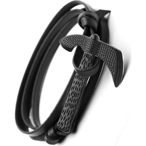 Vintage Men Leather Wrap Bracelet Black Color Big Axe Hatchet-Viking Punk Bracelets Bangles For Cool Best Friend Gift