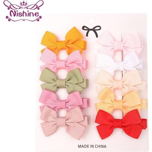 Nishine 10pcs/lot Lovely Handmade Grosgrain Ribbon Bows Toddler Hair Clips Fashion Princess Bangs Hairpins Baby Girls Headwear