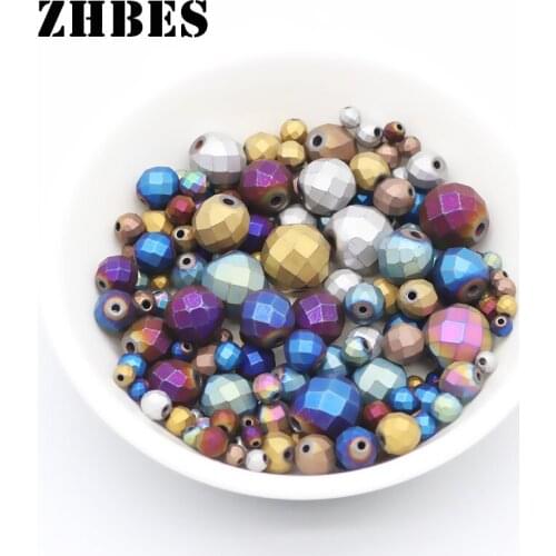 ZHBES Matte Natural Stone Faceted Plating Color Round Hematite 2/3/4/6/8/10mm Spacer Loose Beads For DIY Jewelry Making Bracelet