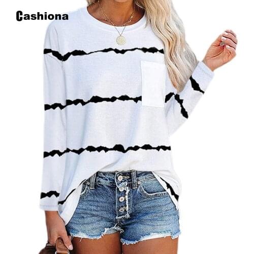 Women Patchwork Stripes T-shirt Model Simple Long Sleeve Womens Top Pullovers European Style 2021 Autumn Tees shirt Femme