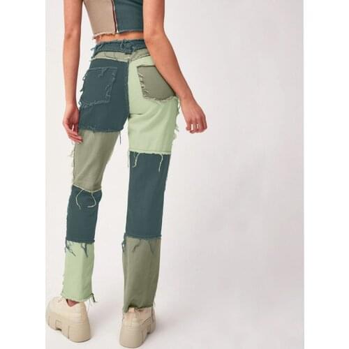 Women Patchwork Jeans Street Casual Hip Hop High Waist Contra colors Straight Harajuku Jean Female Fashion Spliced Denim Pants