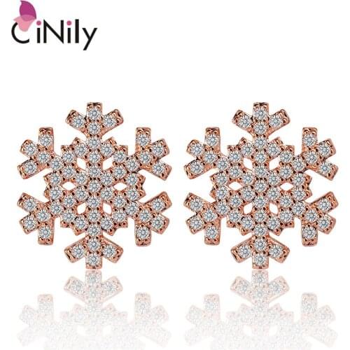 CiNily Created White Cubic Zirconia Silver Rose Gold Color Wholesale Snowflake for Women Jewelry Earrings FH8441-42