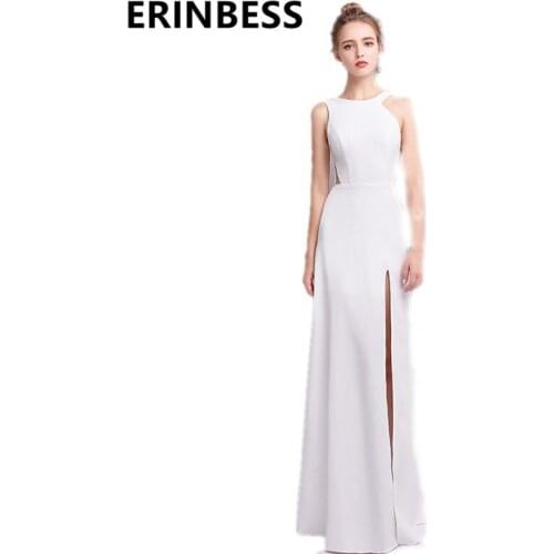 2019 Robe De Soiree White Mermaid Evening Dresses Scoop Neck Sleeveless Long Floor Length High Slit Party Gowns