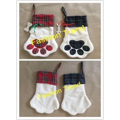 100pcs/lot free shipping Personalized Sherpa Dog Cat Paw Christmas stocking X-mas gift socks hanging tree ornament decoration