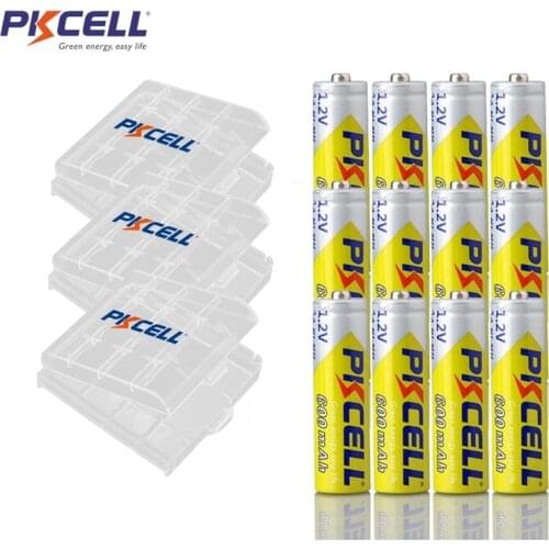12Pcs PKCELL AA Rechargeable Battery NIMH 1.2V 600mah Charge Fast With 3Pcs Battery Holder Boxes Cases