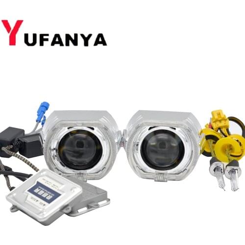 2.5 inch mini bi xenon hid projector lens DRL white angel eyes shrouds h1 AC xenon kit H4 H7 retrofit car assembly kit