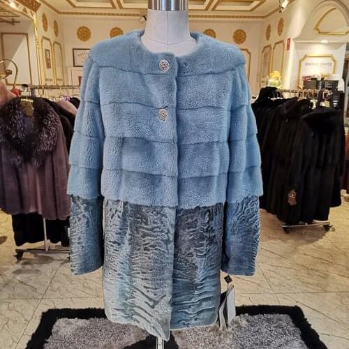 2020 fashion Karakul Sheep Swakara fur coat imported mink fur coat Match mink womens fashion mink coat long with winter