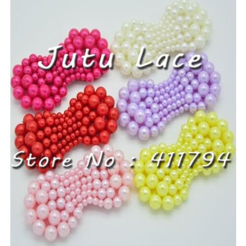 60 pcs/ lot , 7cm hair pearl bow for shabby chiffon flowers DIY accessories 6 colors