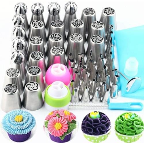 63Pcs Icing Piping Nozzles Russian Ball Icing Piping Sphere Party Tips Stainless Steel Pastry Cake Pastry Decorating Tool Set
