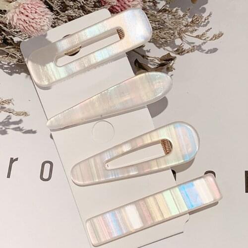 Women Girls Side Bangs Hair Clips Acrylic Holographic Colorful Duckbill Hairpins Geometric Water Drop Rectangle Barrette