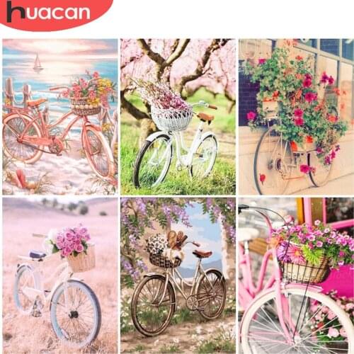 HUACAN Diamond Painting Bicycle Cross Stitch Full Square/Round Diamond Mosaic Landscape Handcraft Decoration For Home