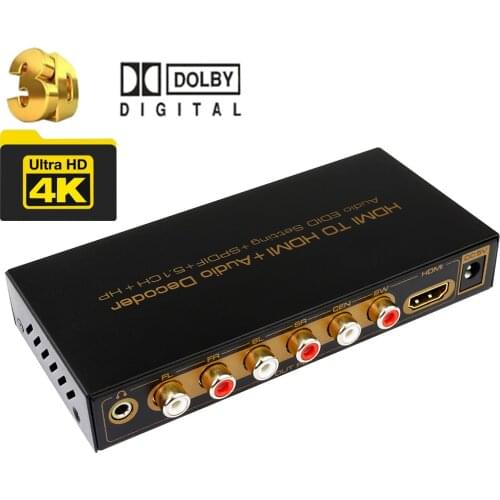 5.1Ch HDMI audio decoder extractor HDMI to HDMI+5.1CH audio decoder 4K HDMI audio extractor HDMI in to HDMI+toslink+5.1ch audio